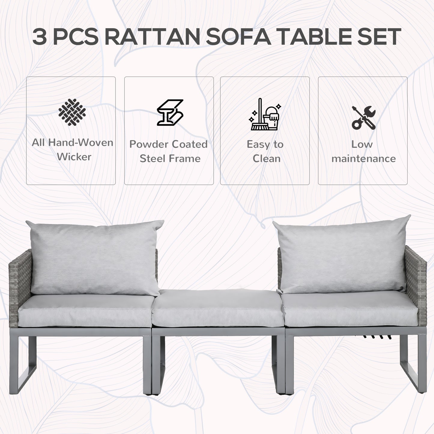 Vidi Roli Rattan Grey 3 In One Bistro Set With Rising Table And Adjustable Sofa Cushions