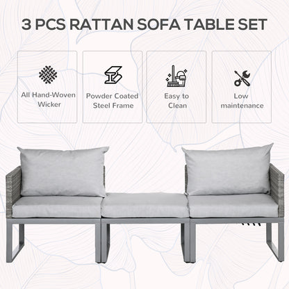 Vidi Roli Rattan Grey 3 In One Bistro Set With Rising Table And Adjustable Sofa Cushions