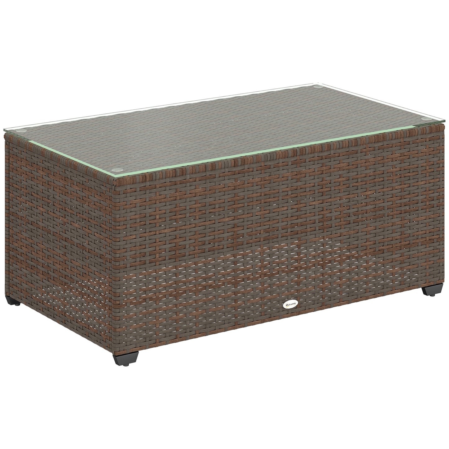 Pata Rattan Brown Rattan Outdoor Coffee Table Glass Top