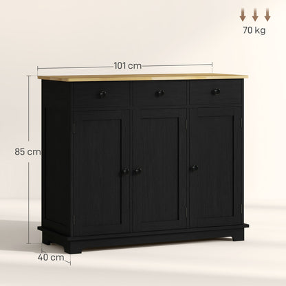 Tohave Black Wood Sideboard Natural Top 3 Doors 3 Drawers 3 Shelves