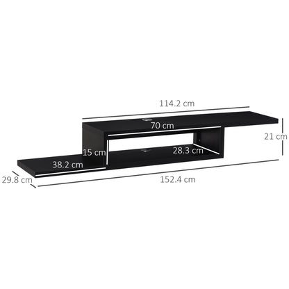 Mika Mael 152cm Wooden Black Wall Mounted Floating TV Unit With Open Shelving And Cable Ports
