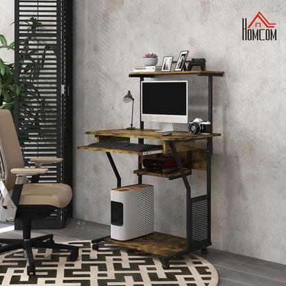 Nisuke 80cm Brown And Black Work Home Office Desk With Sliding Keyboard Tray And Storage