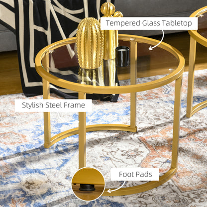 Sosuba Metal And Glass Gold Tone Set Of 2 Modern Nesting Coffee Tables