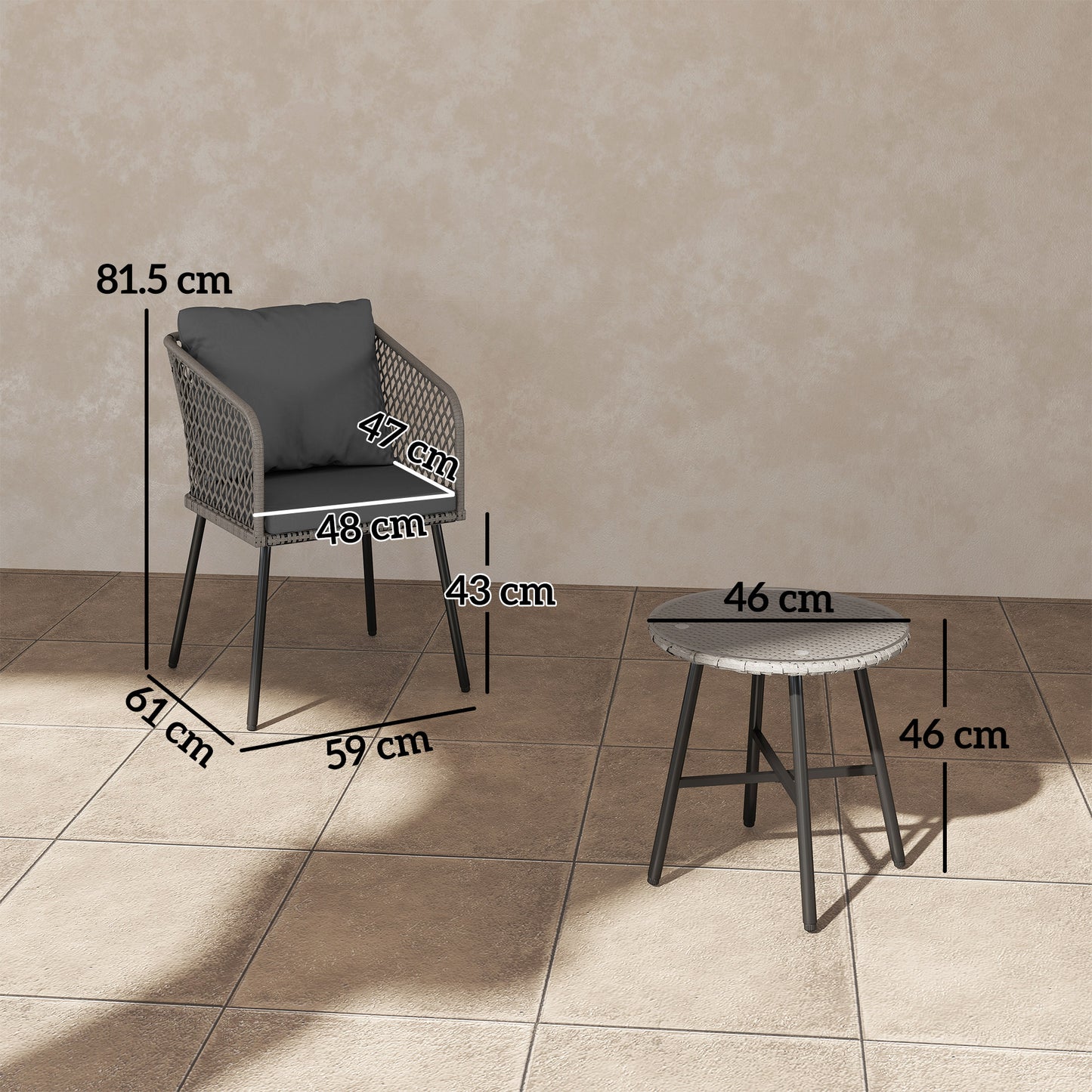 Fadi Natural Weaver Rattan Grey 3 Piece Bistro Set Table and Chairs