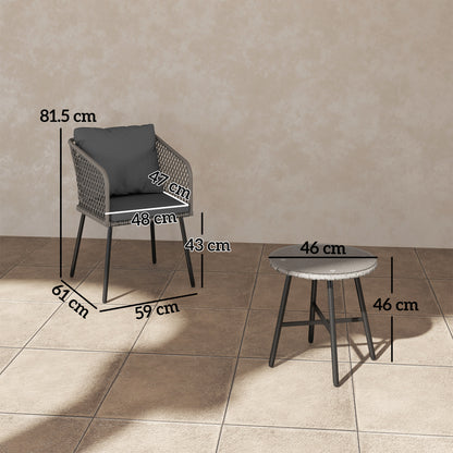Fadi Natural Weaver Rattan Grey 3 Piece Bistro Set Table and Chairs
