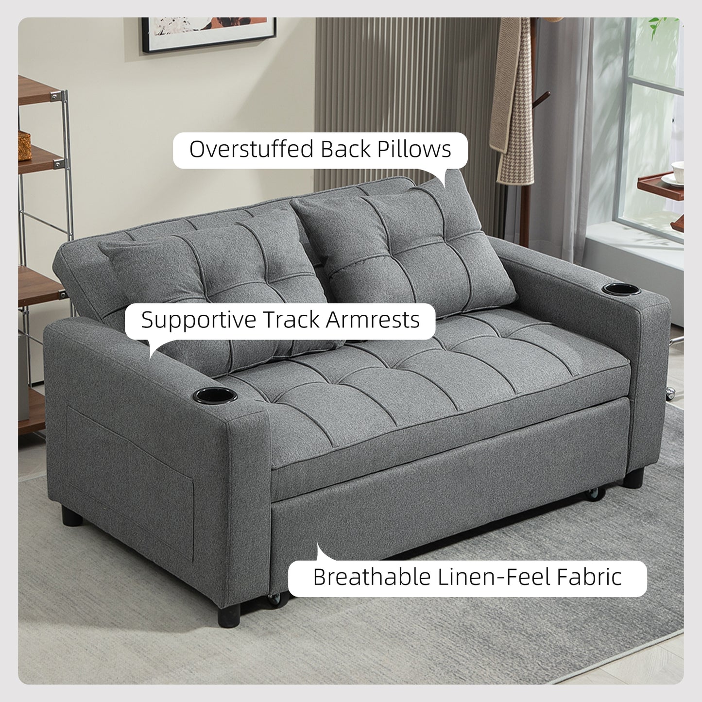 Rireel Diha Dark Grey Upholstered 2 Seater Pull Out Sofa Bed