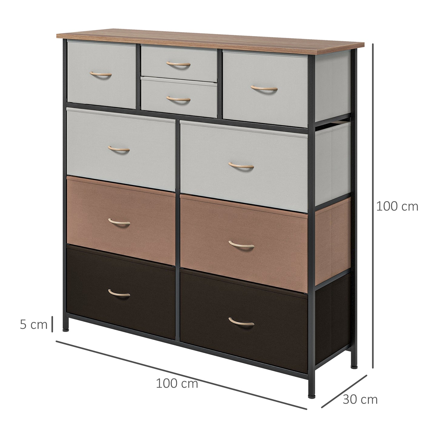 Sare Metal And Fabric Multicolour 10 Drawer Storage Dresser With Foldable Drawers And Steel Frame