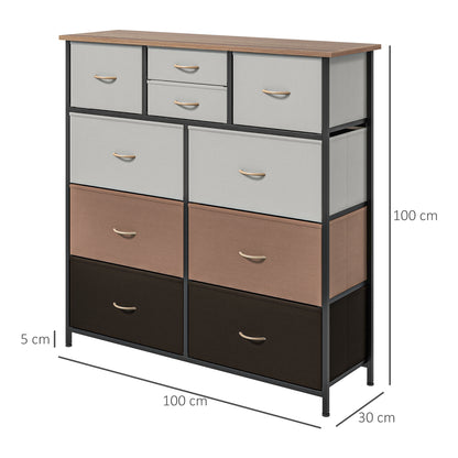 Sare Metal And Fabric Multicolour 10 Drawer Storage Dresser With Foldable Drawers And Steel Frame