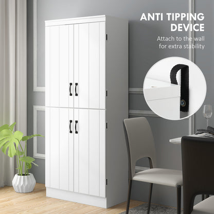Nahado Wooden White 4 Door Tall Kitchen Cupboard With 6 Tier Storage And Adjustable Shelves