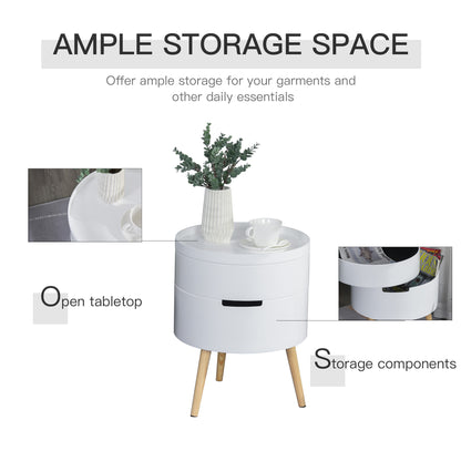 Lalo Set Of 2 Wooden White Round 3 Tier Bedside Tables With Hidden Storage and Tray Tops