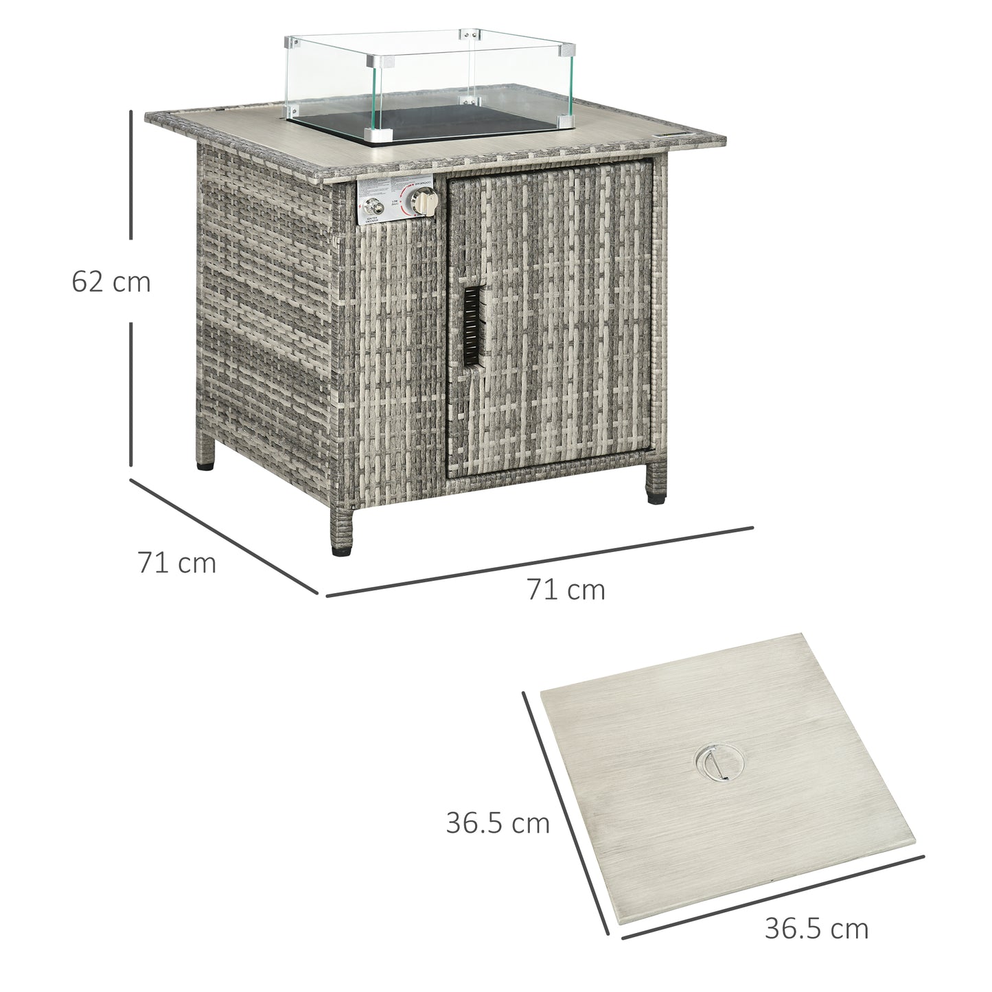 Hara Luri Grey Rattan Square Outdoor Gas Fire Pit Table