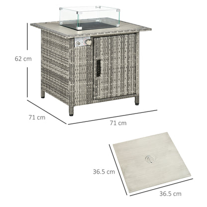 Hara Luri Grey Rattan Square Outdoor Gas Fire Pit Table