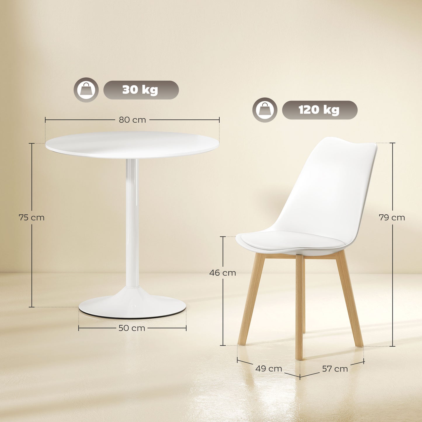 Vala Plastic and Wood White 5 Piece Modern Dining Table And Chair Set
