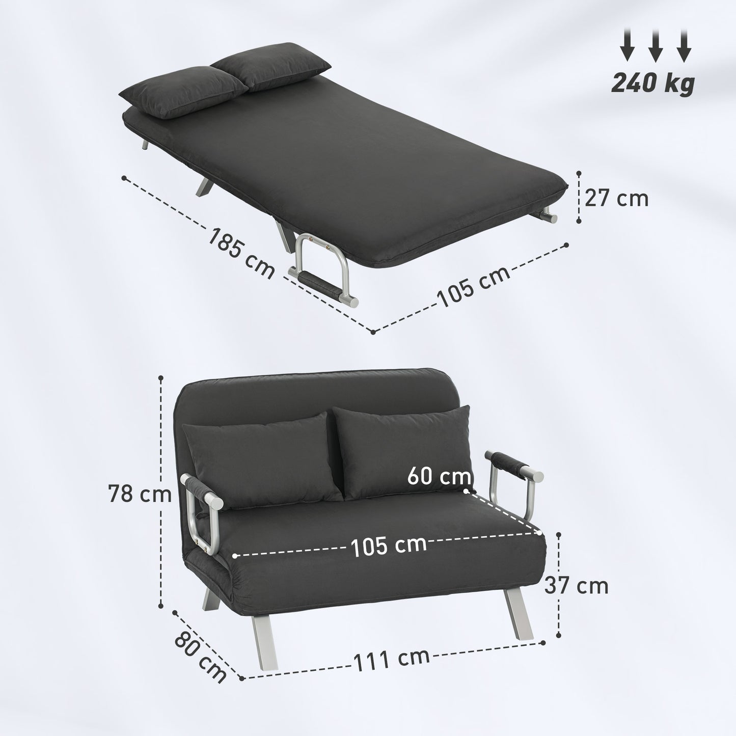 Fiyo Fabric Dark Grey 2 Seater Click Clack Sofa Bed