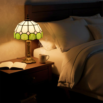 Surosu Glass And Metal White And Green Handmade Art Deco Table Lamp