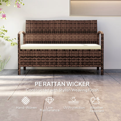 Rarette Rattan Brown Garden Storage Bench With Cushion 125L Capacity