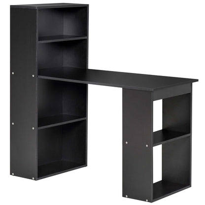 Elni 120cm Wooden Black Study Desk With 6 Tier Bookshelf Storage