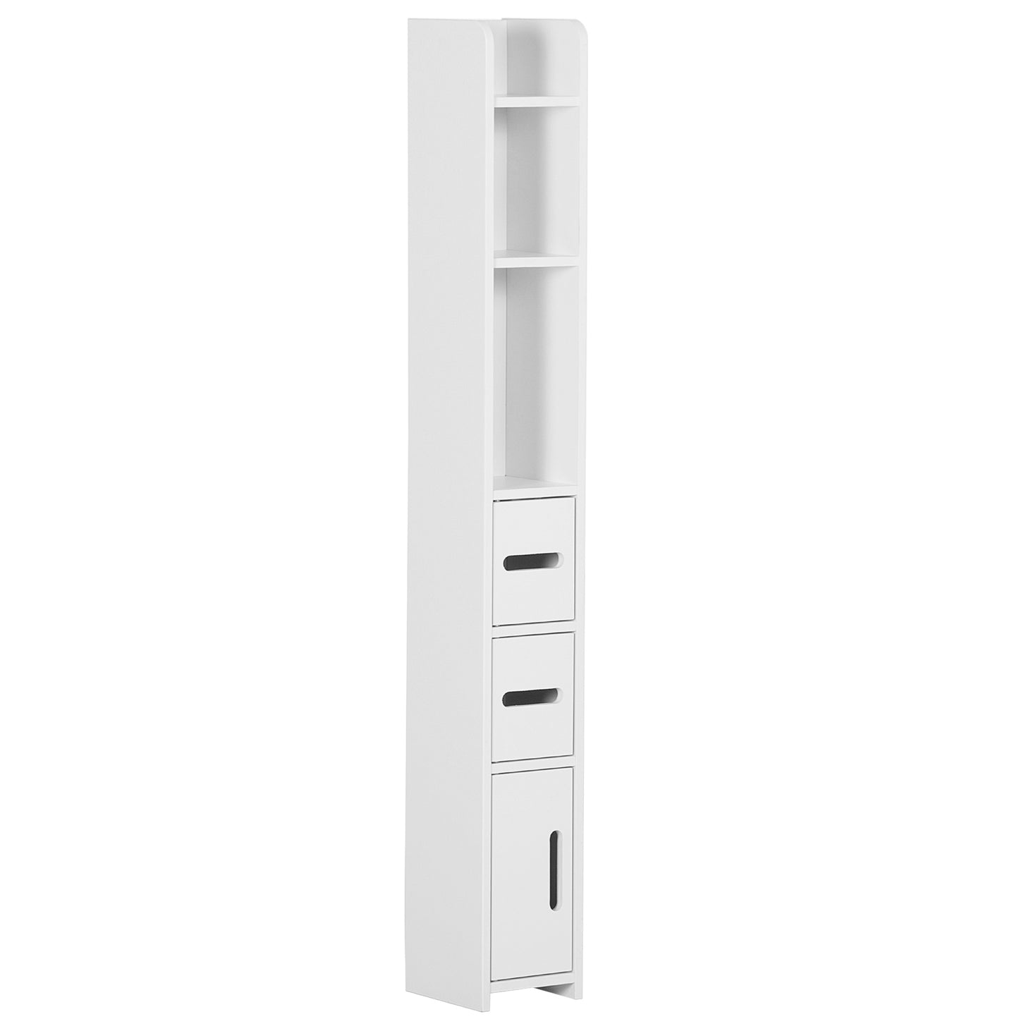 Rizi Tall Freestanding Bathroom Storage Unit With OFauxn Shelves And Cupboards White