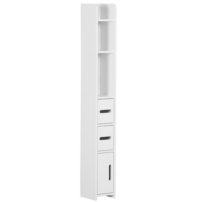 Rizi Tall Freestanding Bathroom Storage Unit With OFauxn Shelves And Cupboards White