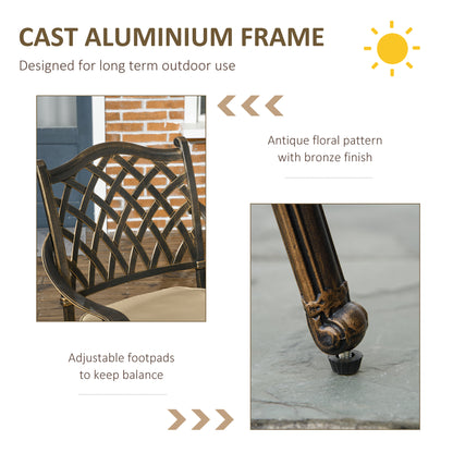Nera Cast Aluminium Bronze 4 Seater Outdoor Dining Set With Cushions And Round Table