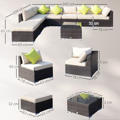 Dobazi  Mixed Brown Rattan 6 Seater Corner Sofa Set With Cushions And Glass Coffee Table