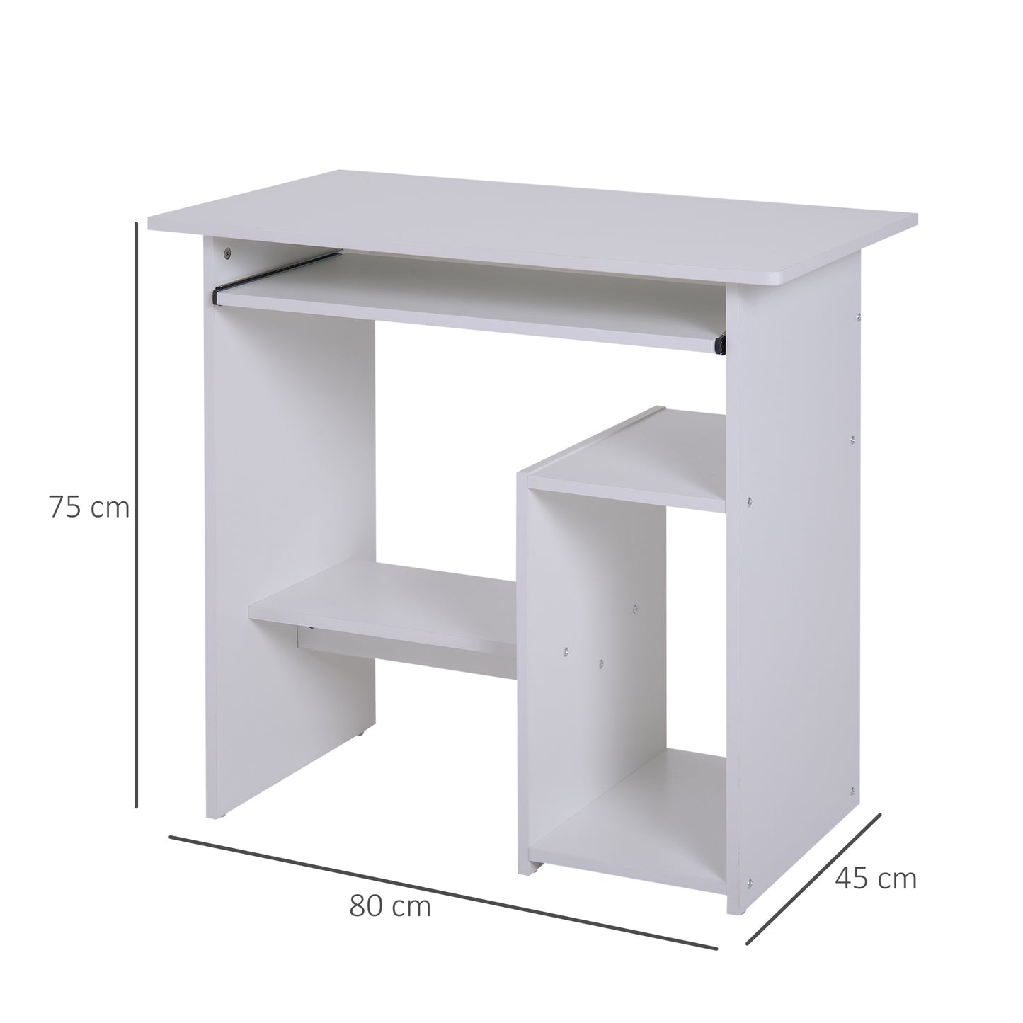 Rolu 100cm Wooden White Compact Corner Desk With Keyboard Tray And Storage Shelves