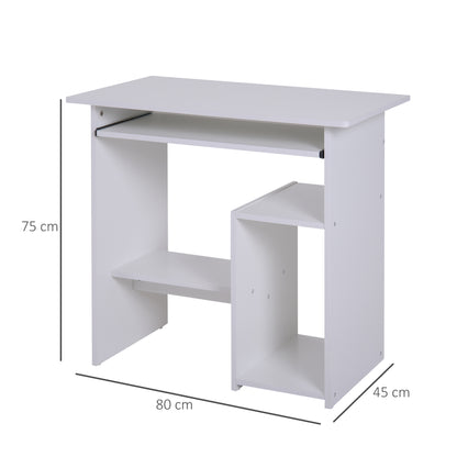 Rolu 100cm Wooden White Compact Corner Desk With Keyboard Tray And Storage Shelves