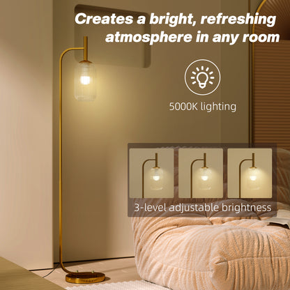 Zizi Metal Gold Tone LED Floor Lamp With Glass Shade And Adjustable Brightness
