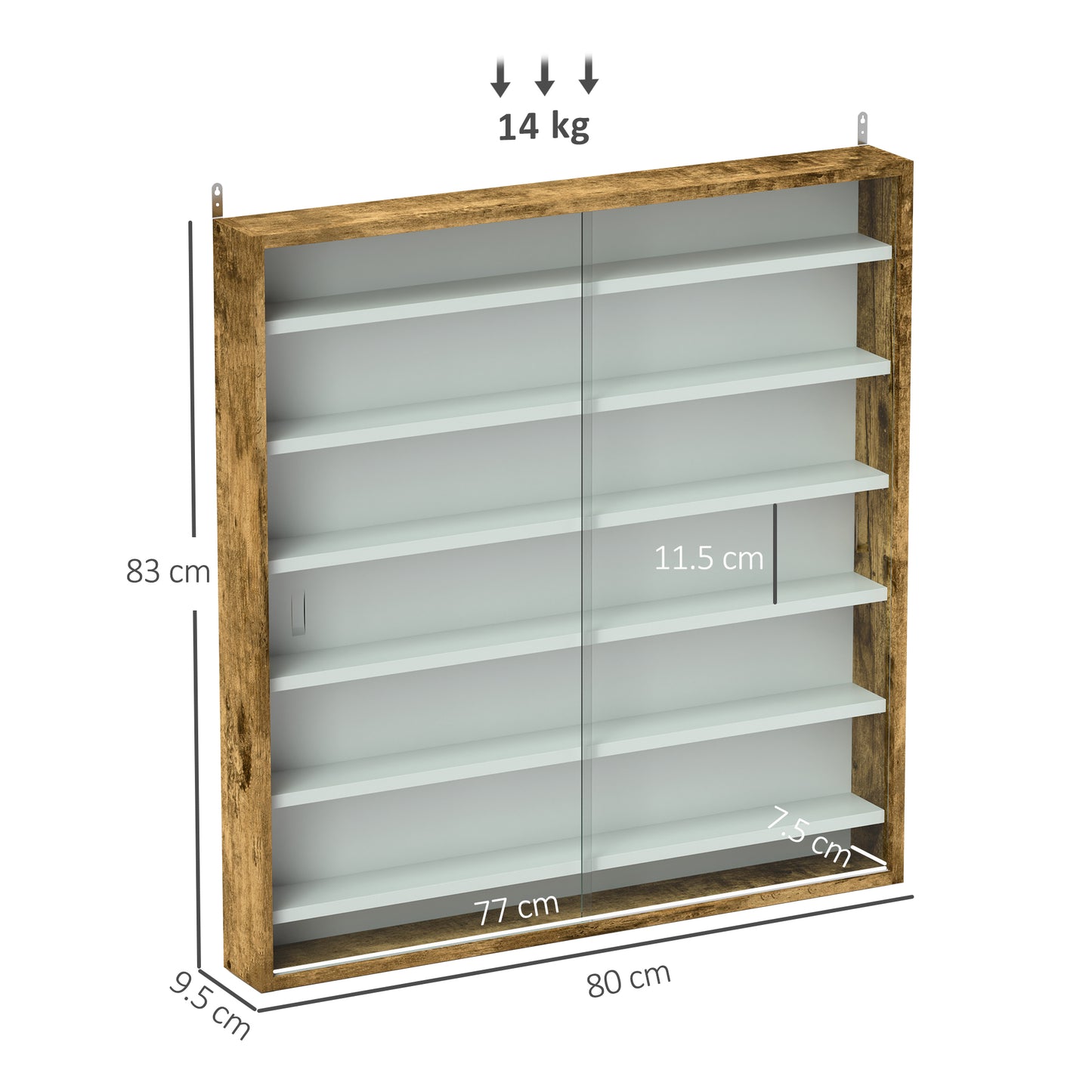 Yovere Wood And Glass Brown 6 Tier Display Cabinet With Glass Doors