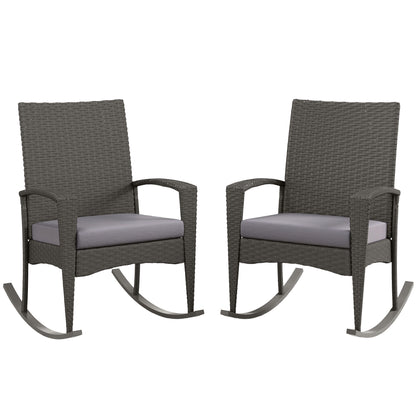 Lora Set Of 2 Grey Rattan Outdoor Garden Rocking Chairs With Cushions