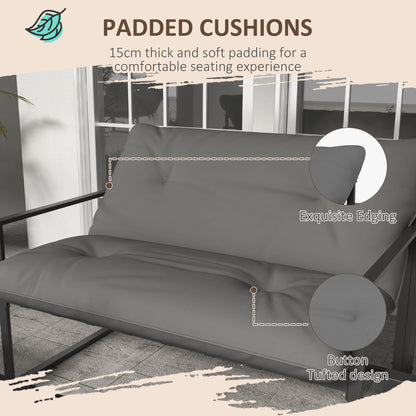 Mocove Cody Metal Black 4 Seater Relaxed Back Outdoor Furniture Set with Grey Padded Cushions