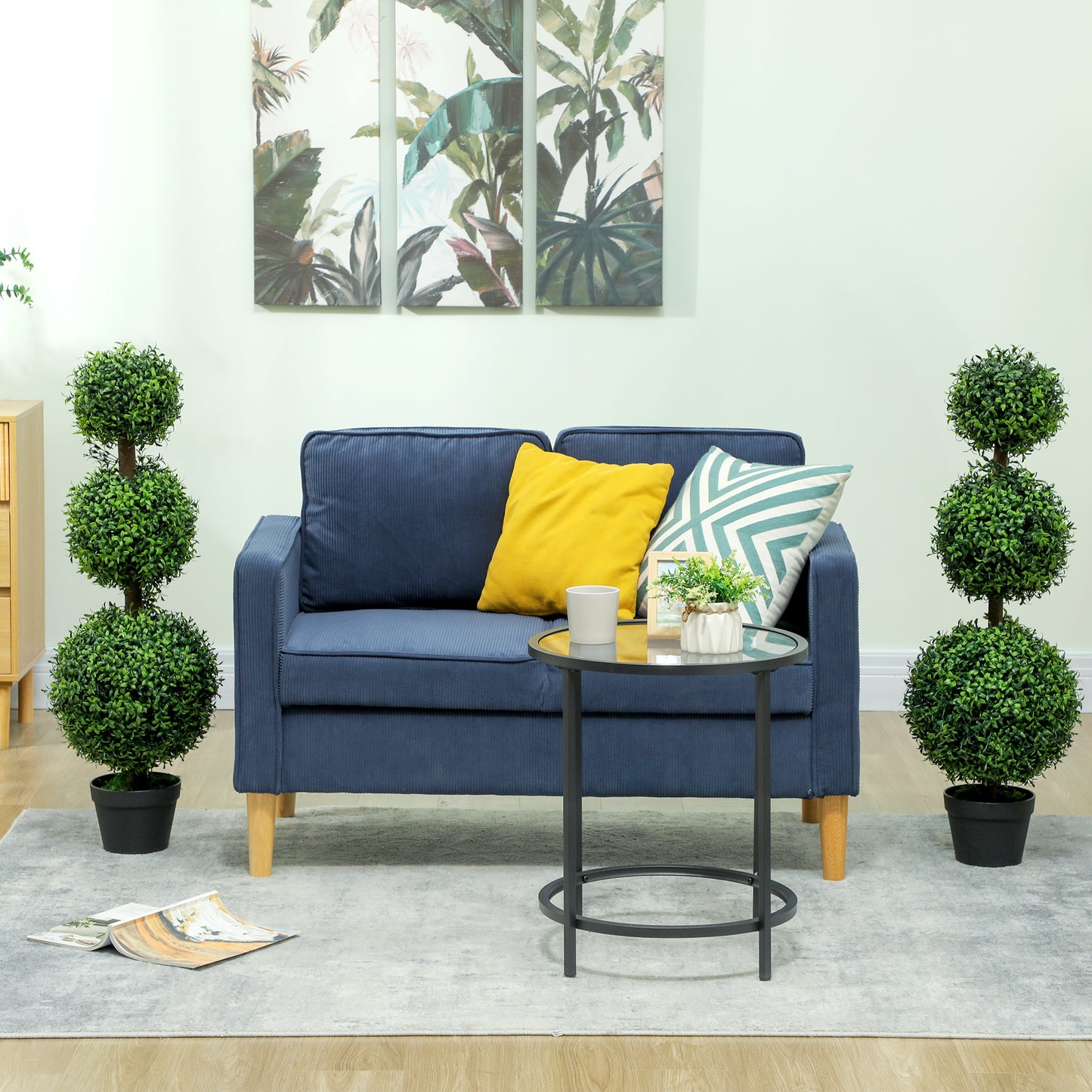 Rafile Set Of 2 Artificial Boxwood Topiary Trees With Triple Ball Design H8 100cm