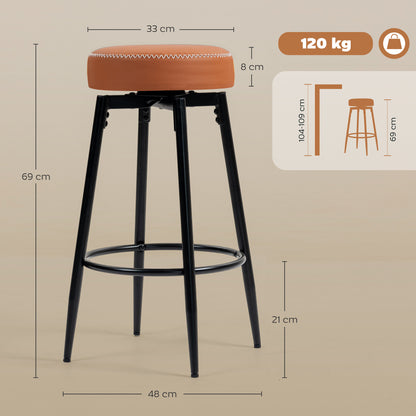 Mativa Faux Leather Brown And Black Bar Stools Set Of 2 With Footrests