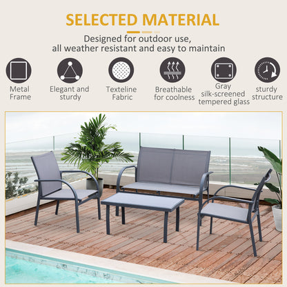 Babane 4 Seater Minimal Garden Patio Set Grey Mesh Aluminium Frame