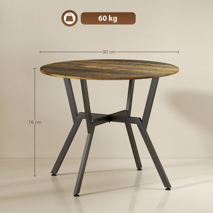 Molu Rustic Brown Round Dining Table With Black Metal Legs 90cm