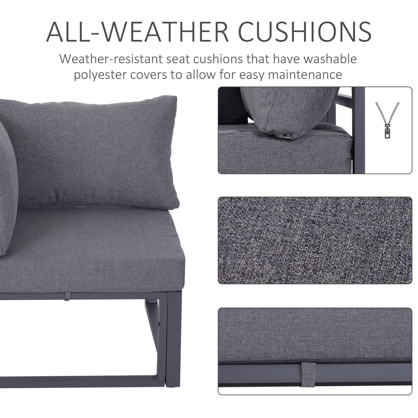 Dokase 5 Seater Grey Outdoor Corner Sofa Set with Coffee Table and Chair Aluminium Framae