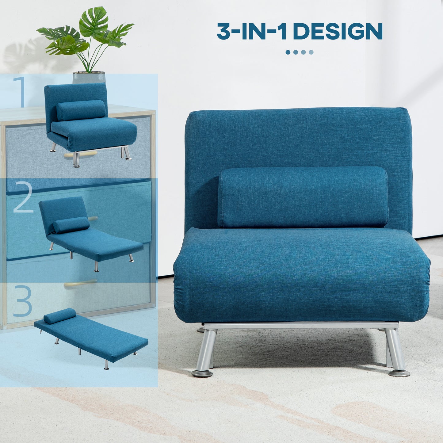 Lavili Keno Linen Look Blue Single Sleeper Chair