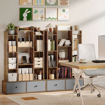 Nero Wooden Brown 12 Compartment Storage Unit With Drawers