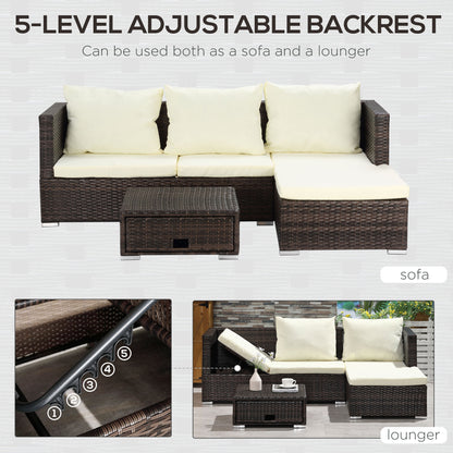 Lilisa Rattan Brown and Cream 3 Piece Garden Sofa Set With Storage Table