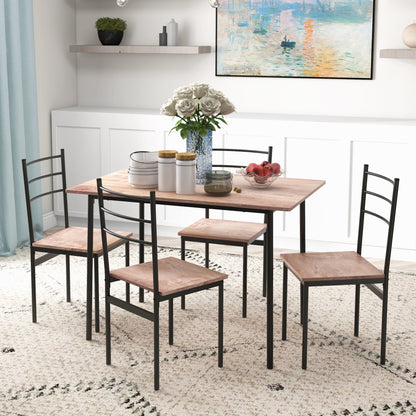 Kaloro Metal And Wooden Black 5 Piece Space Saving Dining Table And Chair Set