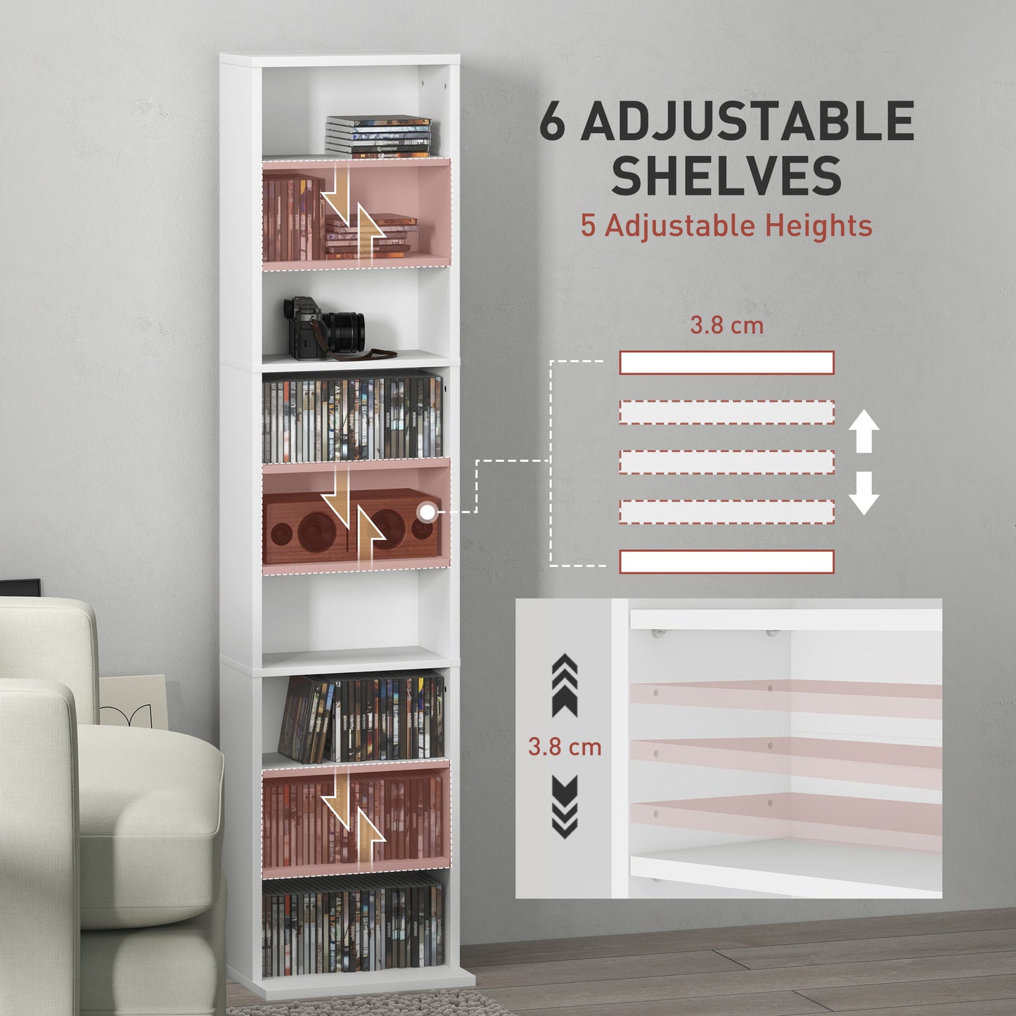 Sovi Mora Wood White Narrow CD Storage Unit With 260 Disc Capacity