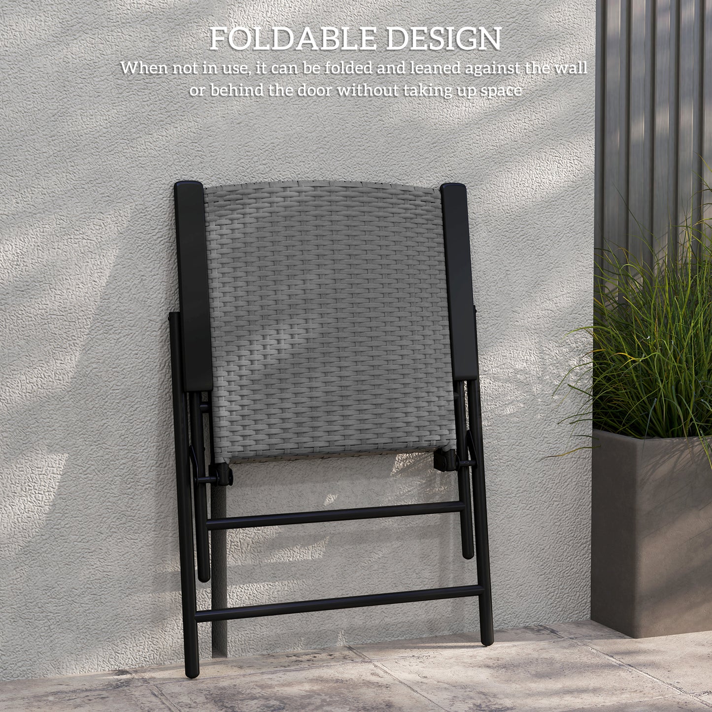 Yoriha Rattan Grey Folding Garden Chairs Set Of 2
