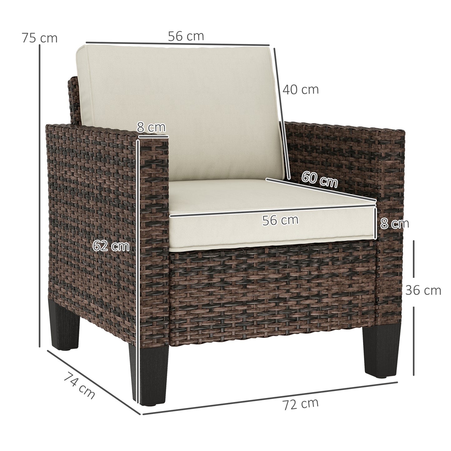 Sune Rattan Brown Single Outdoor Armchair With Cream Cushion