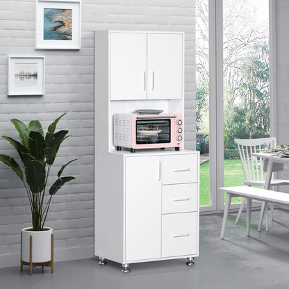Cohana Wooden White Modern Kitchen Cupboard With 3 Drawers And Open Counter