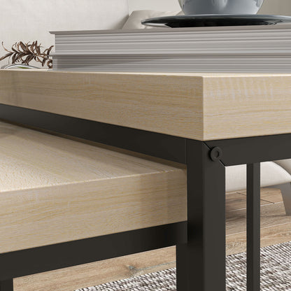 Vattesa Wooden Oak Finish Set Of 2 Nesting Coffee Tables