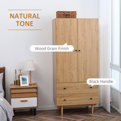 Coramar Natural Wood 2 Door Wardrobe With Hanging Rail And 2 Drawers