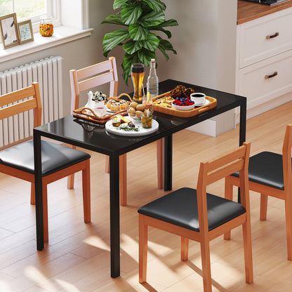 Tasefi 120cm Metal Black Rectangular Glass Dining Table 4 Seater Kitchen Table