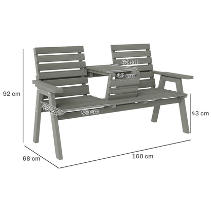 Loke Fir Wood Grey Convertible Outdoor Bench Expanding From 2 To 3 Seats