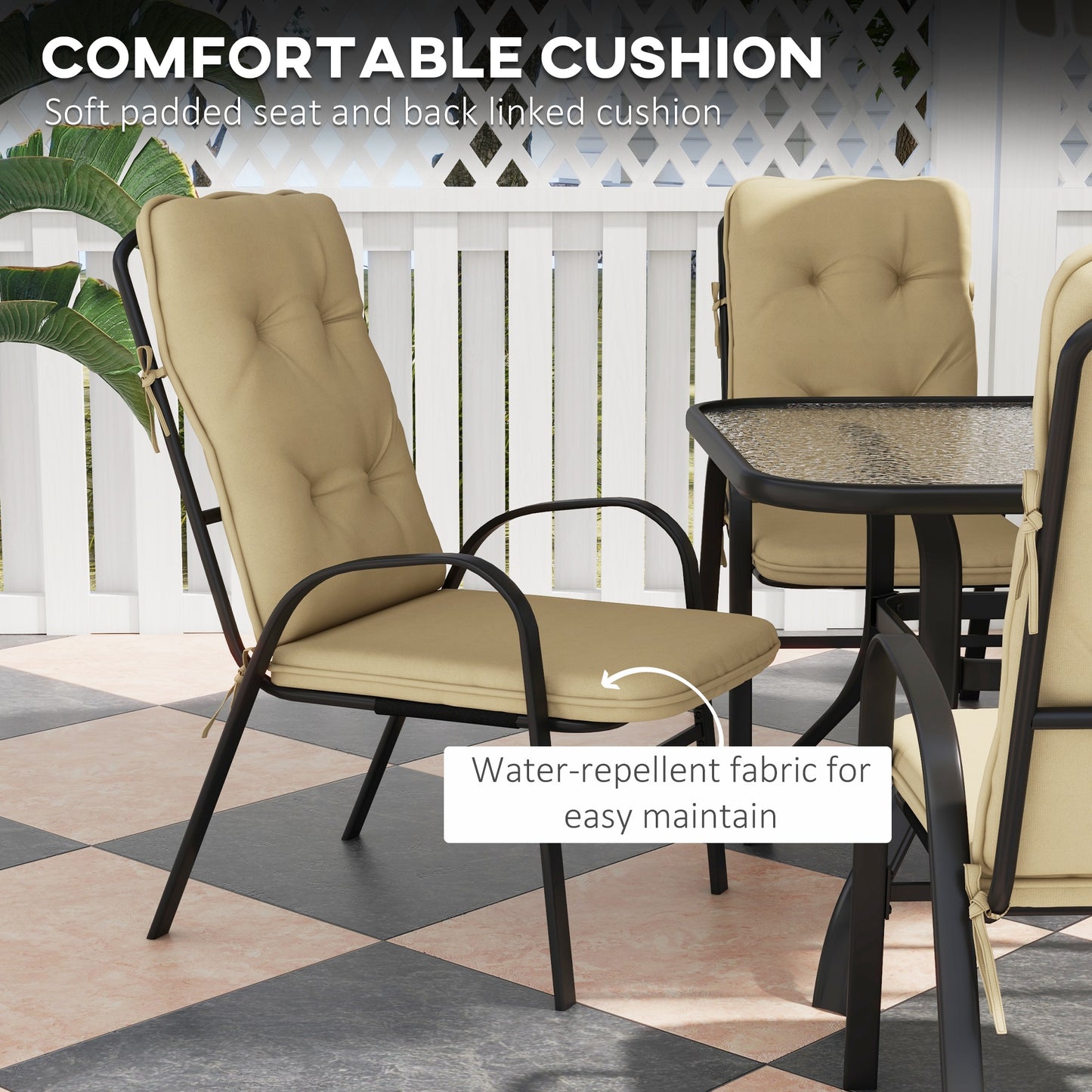 Seriva 6 Seater Cream Garden Dining Set with Black Metal Frame