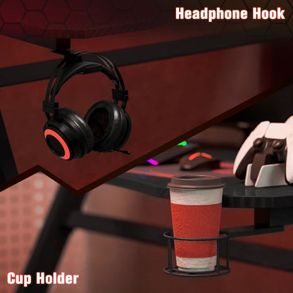 Hanaba 120cm Steel Frame Black Gaming Desk With Cup Holder Headphone Hook And Cable Management